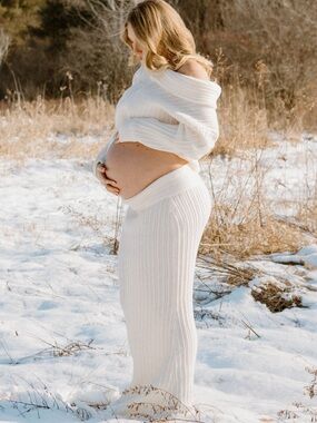 Ivory Ribbed Maternity Knit Set